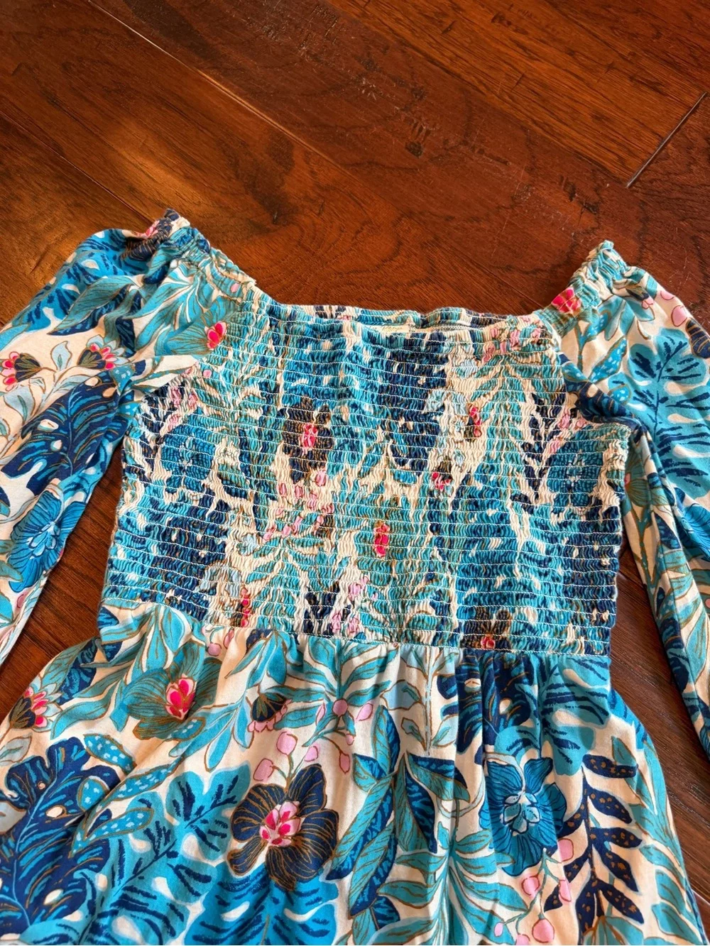 Lilly Pulitzer Blue Tropical Smocked Long-Sleeve Dress